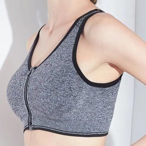 Zip front Razerback Padded Sports Bra Black Gray Heather L